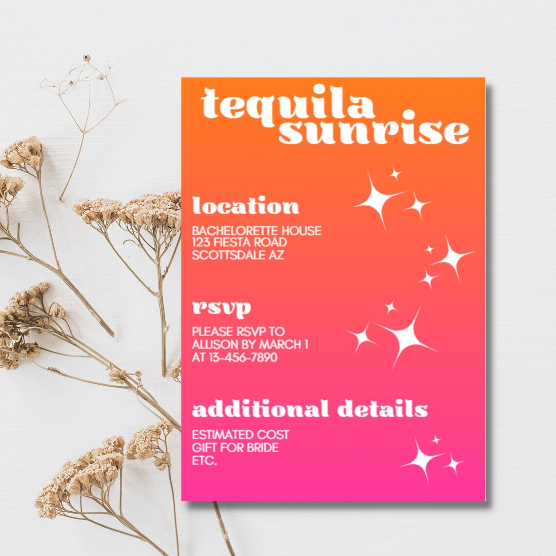 Tequila Sunrise Themed Bachelorette Invitation/email & Itinerary