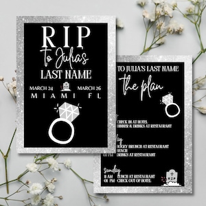 RIP à son nom de famille, RIP à l'invitation/email et modèle d'itinéraire de célibataire célibataire, EVJF, téléchargement immédiat