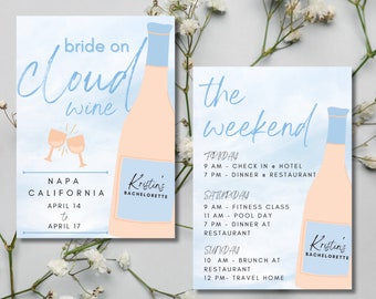 On Cloud Wine Bachelorette Invitation & Itinerary/Email Template, Bachelorette Weekend, Instant Download