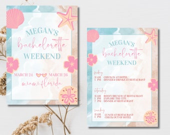 Beach Bachelorette Invitation & Itinerary/Email Template, Bachelorette Weekend, Instant Download