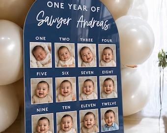 Personalized One Year Of Photo Sign | First Birthday Milestone Board | Birthday Decor | My First Year Milestone | Custom Name Photo Frame
