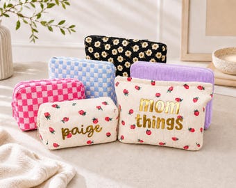 Gepersonaliseerde make-uptas | Aangepast zakje met ritssluiting | Make-uptas op maat | Cadeau voor bruidsmeisje | Cadeau voor haar | Aangepaste tas | Tas met monogram
