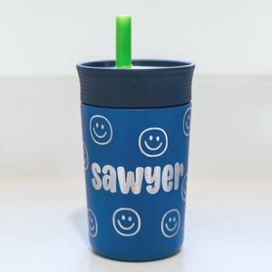 Personalized Owala Kids Tumbler | Custom Name Engraved Water Bottle | Dinosaur, Formula 1, Smiley Face Design | Gift for Boys | Toddler Gift image 4