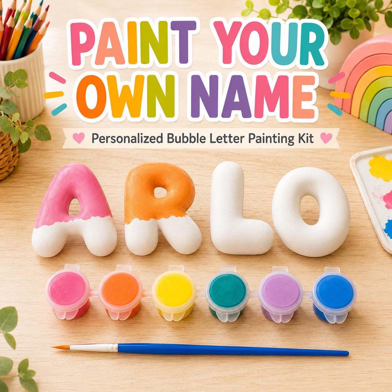 Bubble Letter Name Painting Kit Personalized Paint Your Own Name…