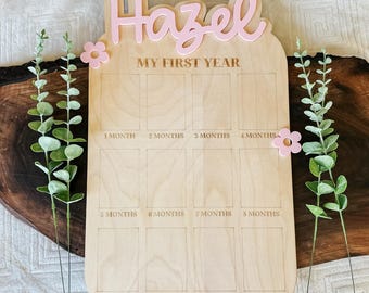 Personalized My First Year Photo Sign | First Birthday Milestone Board | Birthday Decor | One Year Milestone Board | Custom Name Photo Frame