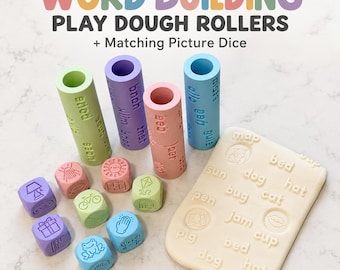 Word Building Play Dough Rollers & Matching Picture Dice | CVC, CVCe, CVCC, CCVC Words | Montessori Phonics Activity | Preschool Reading Toy