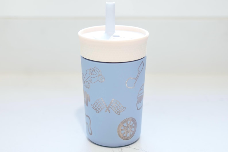 Personalized Owala Kids Tumbler | Custom Name Engraved Water Bottle | Dinosaur, Formula 1, Smiley Face Design | Gift for Boys | Toddler Gift image 8