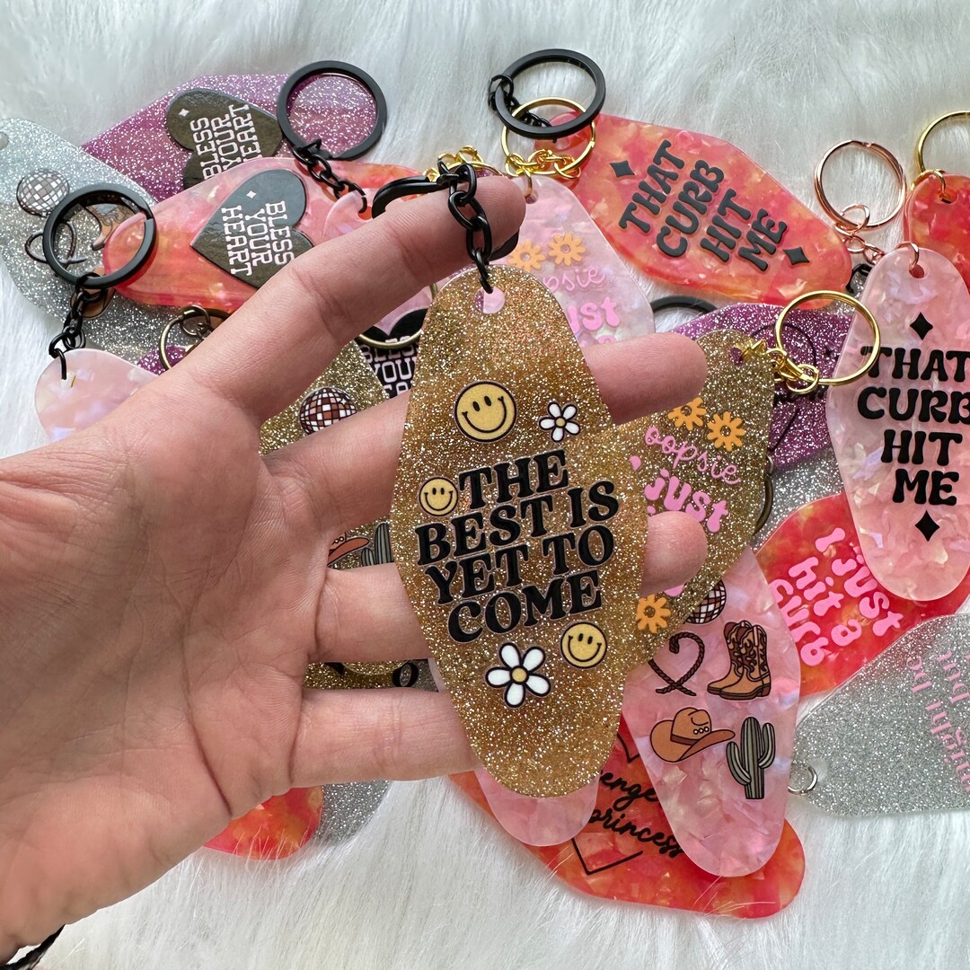 Gold Glitter Retro Motel Keychain Preppy Retro Keychain - Etsy