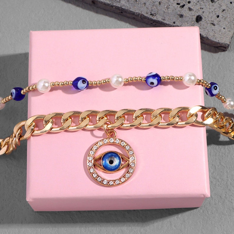 Devil Eye, Gold Cuban Link Chain, Evil Eye Necklace, Evil Eye Pendant