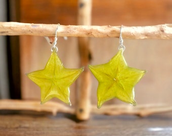 Resin Covered Star Fruit Earrings - Real Fruit Earrings - Summer Jewelry, Dried Star Fruit, Tropical Earrings