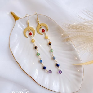 7 Chakras Earrings 4mm All Natural Gemstone, Dangle Earrings, Drop Earrings, Chakra Earrings, Pride Earrings, Moon Earrings, Yogi Earrings
