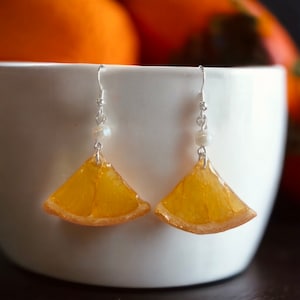 Dried Orange Slice Earrings - Resin Covered Orange Slice Earrings - Pressed Fruit Slices Earrings - Handmade with Freshwater Pearls