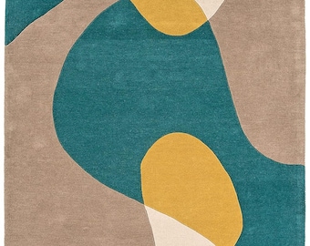 Geometric Hand Tufted Wool Carpet, Hand-Tufted Custom Wool Area Rug/Carpet For Bedroom Aesthetics, Living Room, Kitchen, Office Rug 8x10 Ft