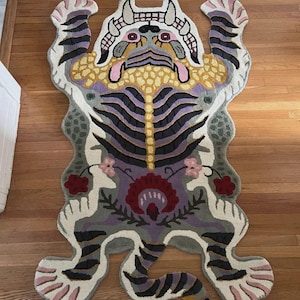 Handmade Tibetan Tiger Rug – Authentic Wool Carpet with Traditional Design Tibetan Tiger Animal Rug Carpet For Living Room Home Decor Rug