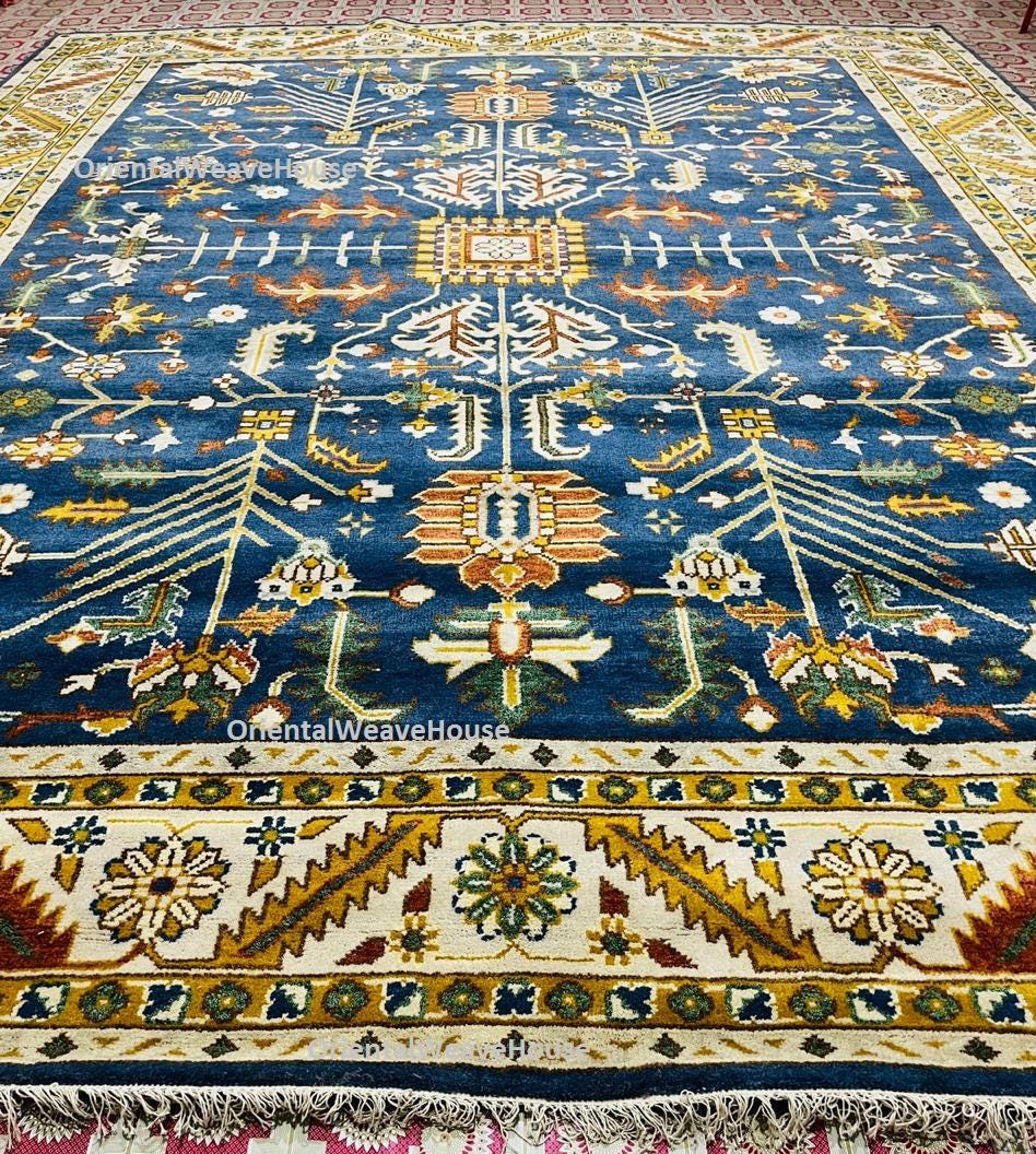 Exquisite blue Oushak style Hand Knotted Rug 4x6, 5x8, 6x9, 8x10, 9x12, 10x14  ft Handmade Rugs for Living Room - Antique Contemporary rug