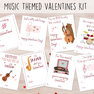 Tarjetas de San Valentín con temática musical para niños / Día de San Valentín / Niños / Niñas / Descarga instantánea / Tarjetas para imprimir por uno mismo / Tarjetas de San Valentín con música para el aula