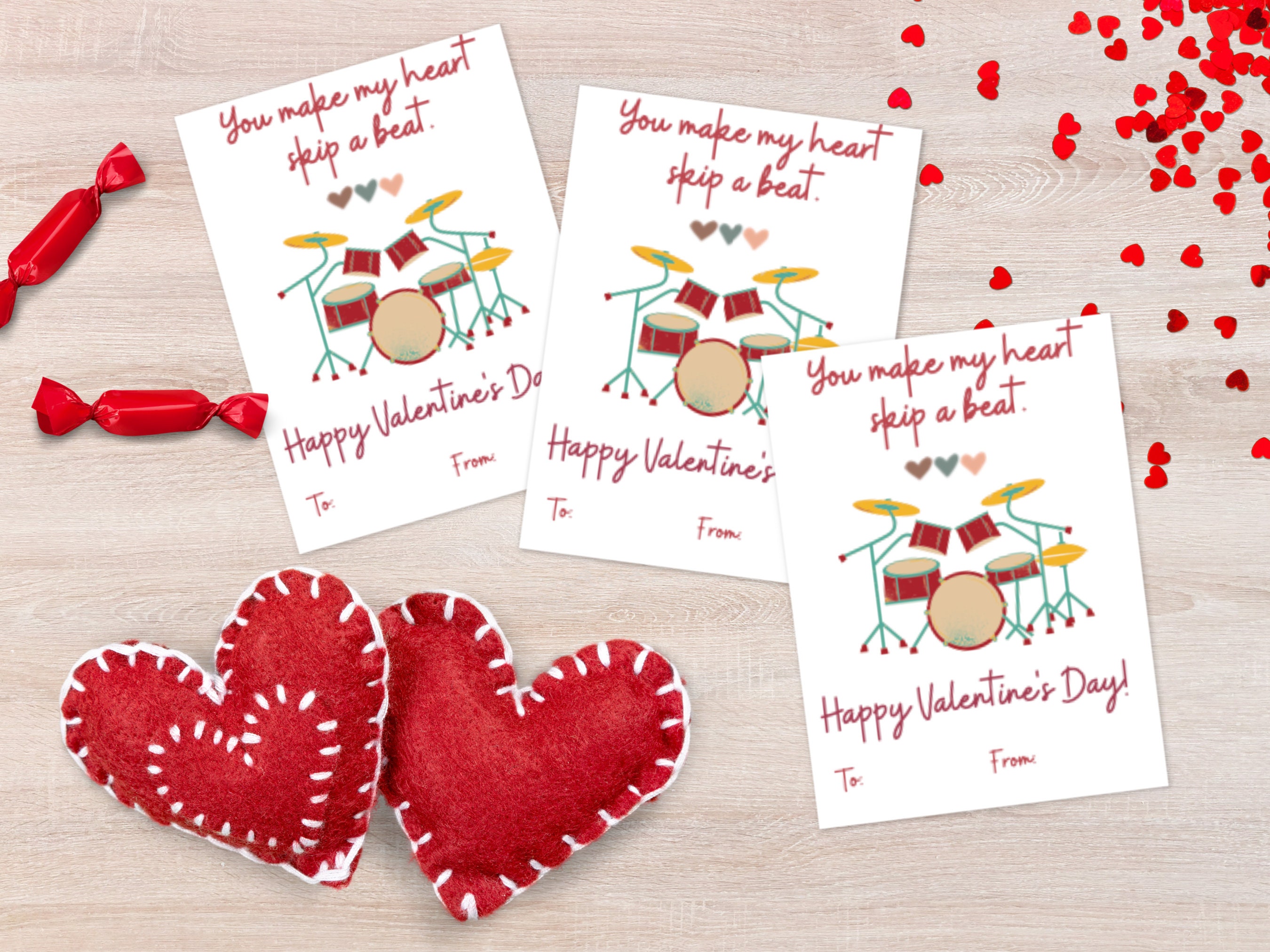 Drum Superstar Printable Valentine's Day Cards (Instant Download)