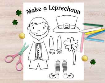 Leprechaun Cut and Paste Craft | Build a Leprechaun | Make a Leprechaun | St Patrick&#39;s Day Printable | Coloring Page | Preschool Activity |