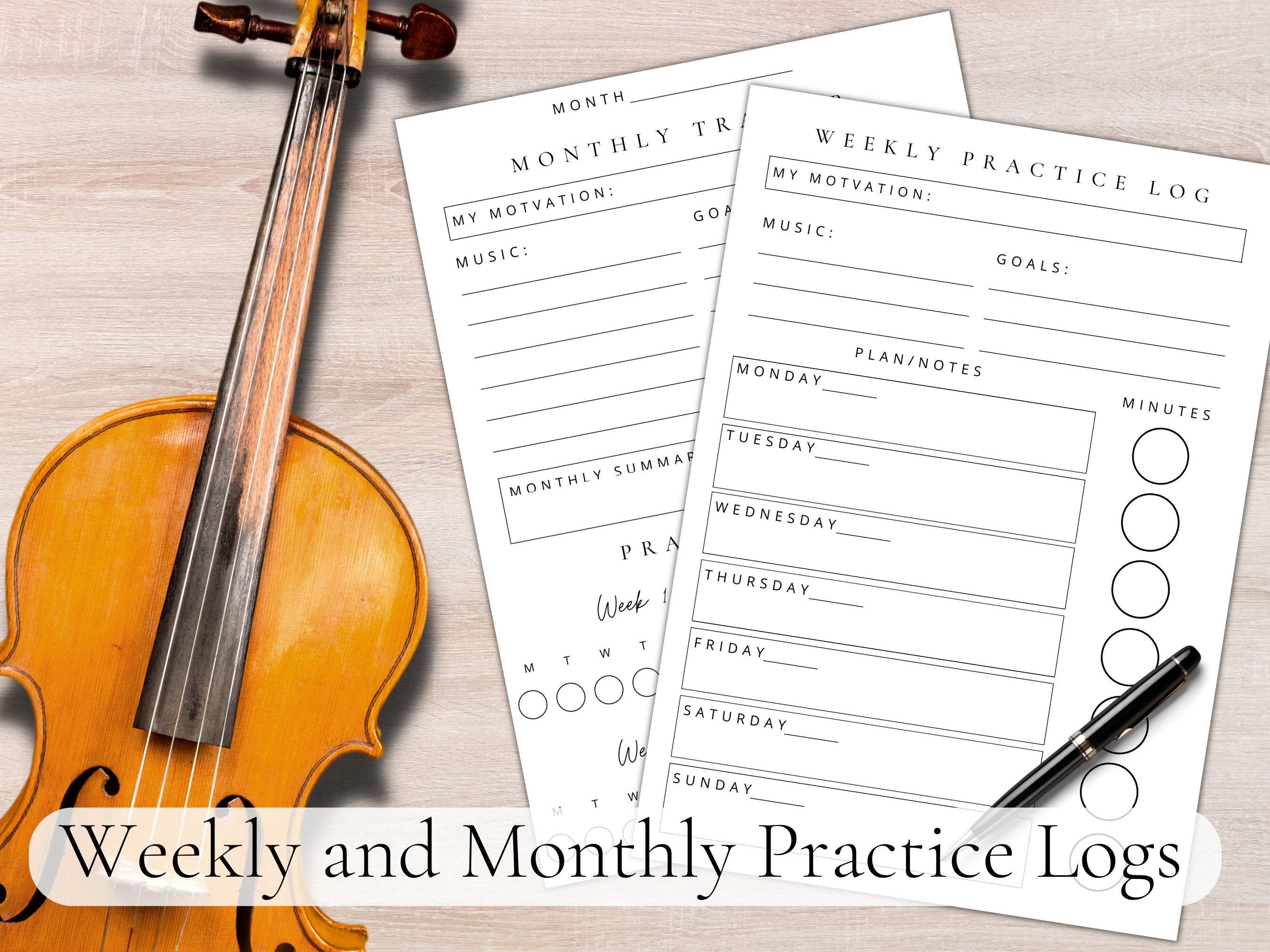 Weekly Practice Log | Private Lessons Practice Log | Music Student Practice Chart | Music Student Planner | Instrument Practice Journal |