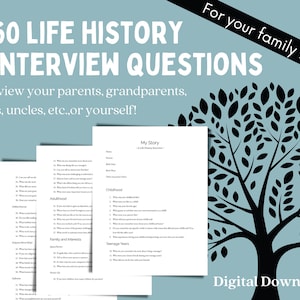 Life Story Interview Questions | Family History Interview | 60 Biography Questions | Digital Download | Genealogy Interview Template |