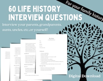 Life Story Interview Questions | Family History Interview | 60 Biography Questions | Digital Download | Genealogy Interview Template |