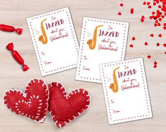 Happy Valentine&#39;s Day Saxophone Card | Jazz Valentine Printable | Music Valentine&#39;s gift | Music Teacher Valentine | Band Teacher Valentine