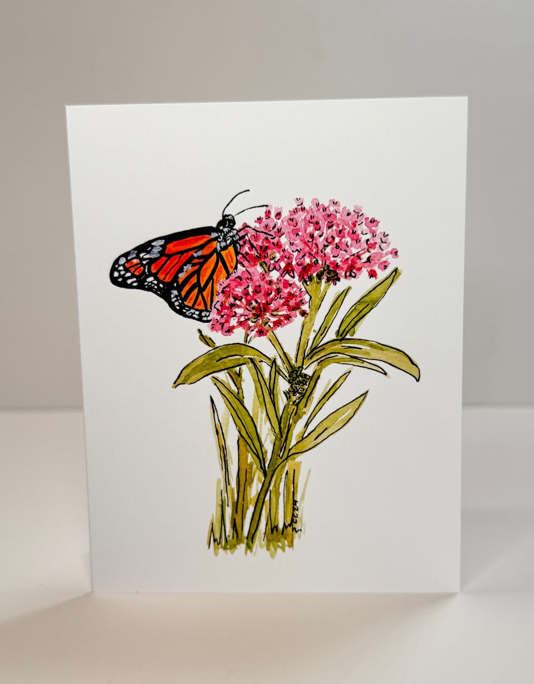 Monarch Butterfly & Milkweed Watercolor Print on Blank Greeting Card - Etsy