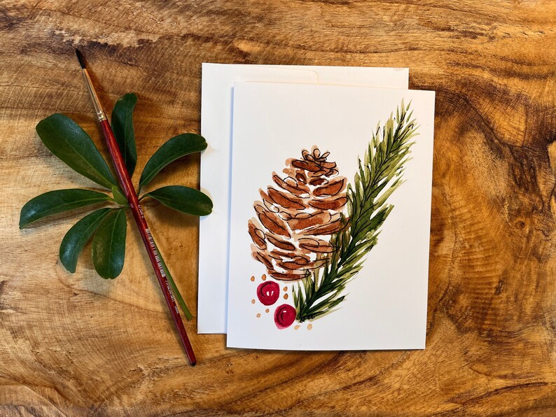 Pinecone Watercolor Print Blank Greeting Card, Holiday/winter Notecards ...