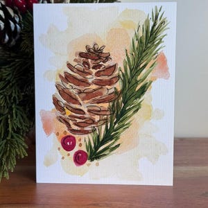 Holiday Watercolor Pinecone Print Blank Greeting Card