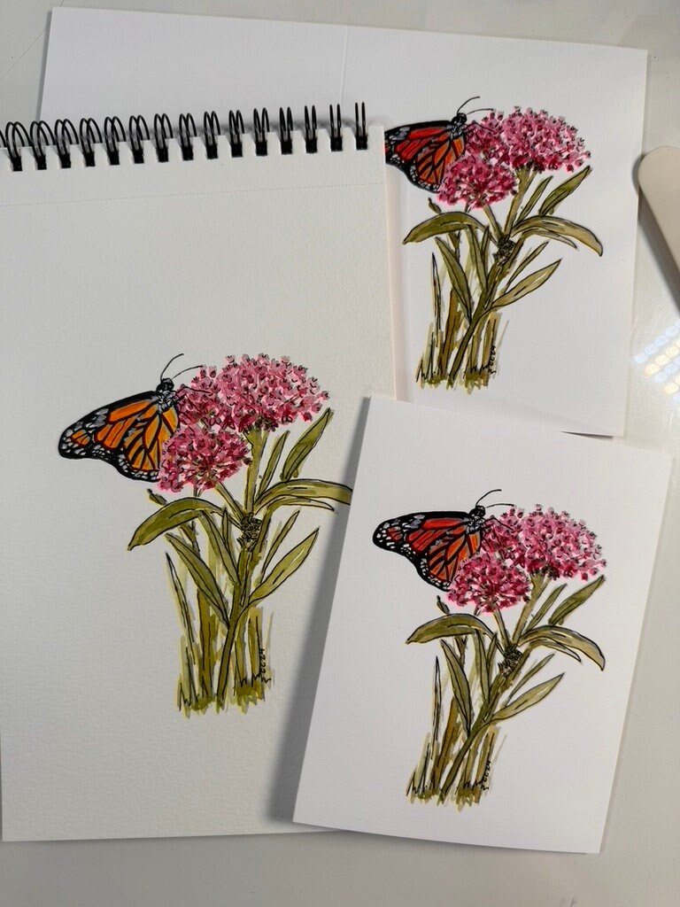 Monarch Butterfly & Milkweed Watercolor Print on Blank Greeting Card - Etsy