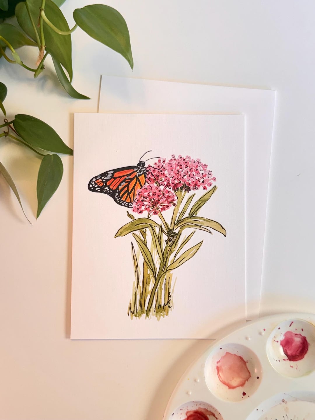 Monarch Butterfly & Milkweed Watercolor Print on Blank Greeting Card - Etsy
