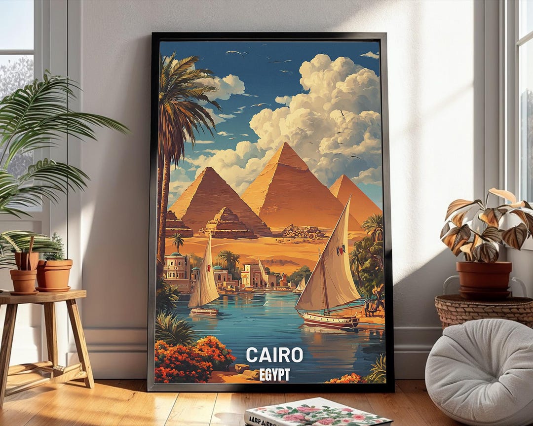 Cairo Egypt Art Print – Pyramids & Nile River - Etsy