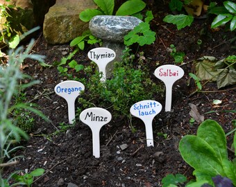 Handmade ceramic herbal signs for indoors and outdoors in different font colors