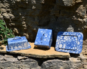Handmade unique ceramic butter dish &quot;Bubbles&quot; with butter rim and handle in various colors