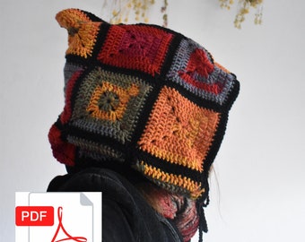 PDF Large Crochet Hood with Drawstrings | Beginner | Fairy | Pixie | Elven | Fantasy | Alternative | Boho | Pattern | Granny Square |