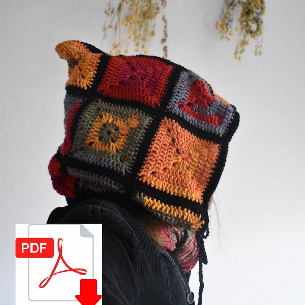 PDF Large Crochet Hood with Drawstrings | Beginner | Fairy | Pixie | Elven | Fantasy | Alternative | Boho | Pattern | Granny Square |