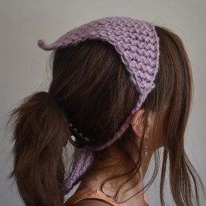Handmade Knitted Hair Bandana With Strings | One Size Head Band | Head Scarf | Boho Bandana | Crochet Bandana