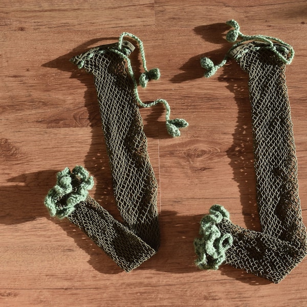 Fairy Grunge Accessories Ripped Glove Crochet Aesthetic Arm Warmers, White