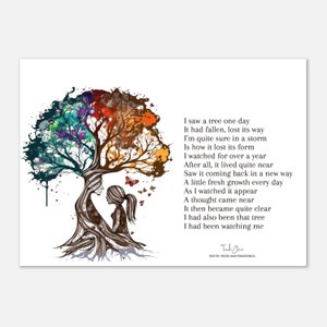 Poëziekaart 5 x 7 print, levensboom kunst, Australische dichter Trudi Jane inspireert met 'The Tree' een gedicht voor de ziel, klaar om in te lijsten
