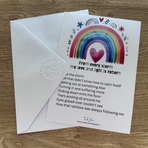 Cartão de poesia 5x7 "Every storm", pronto para emoldurar, Trudi Jane Poetry, Quotes, Positive Intention, Inspiring Poetry, Quotes, Gift, Home Decor,