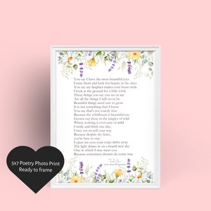 Cartão de poesia de flores silvestres 5x7, pronto para emoldurar, poesia de Trudi Jane, citações, intenção positiva, inspiração, citações positivas, decoração de casa, presente