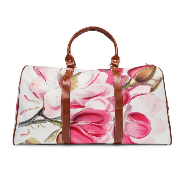 Borsa da viaggio vintage in fiore di magnolia, borsa di lusso per manifestazione, borse da notte per affermazione, borsone impermeabile di design