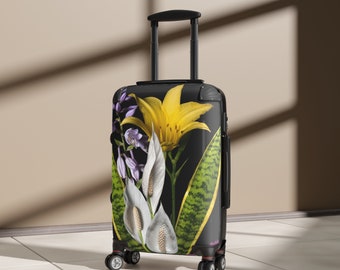 Flower Power Travel Suitcase,  Colorful Suitcase with Wheels, Designer Small Suitcase with Lock and  Telescopic Handle