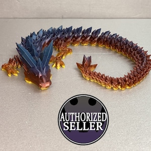 3D Printed Articulating CRYSTAL DRAGON XL (24&quot; Long) / Fidget Toy / Multiple Colors / Designed by Cinderwing3D