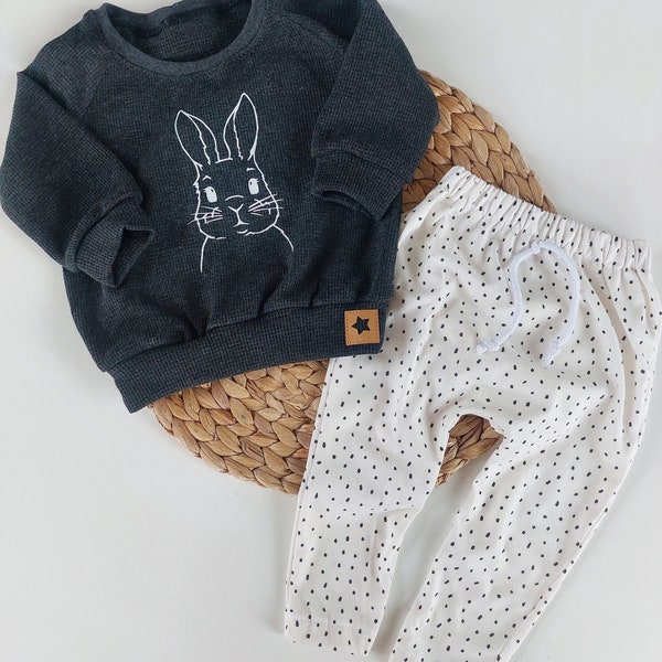 Hase Sweater Hoodie Pullover Shirt Waffel Ostern Junge