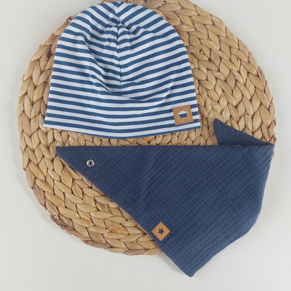 Beanie Mütze Halstuch Dreieckstuch Musselin Namen Personalisiert Set Baby Geburt Geschenk Sommer