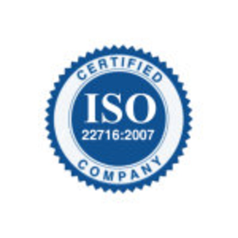 May include: A blue and white ISO 22716:2007 certified company seal.