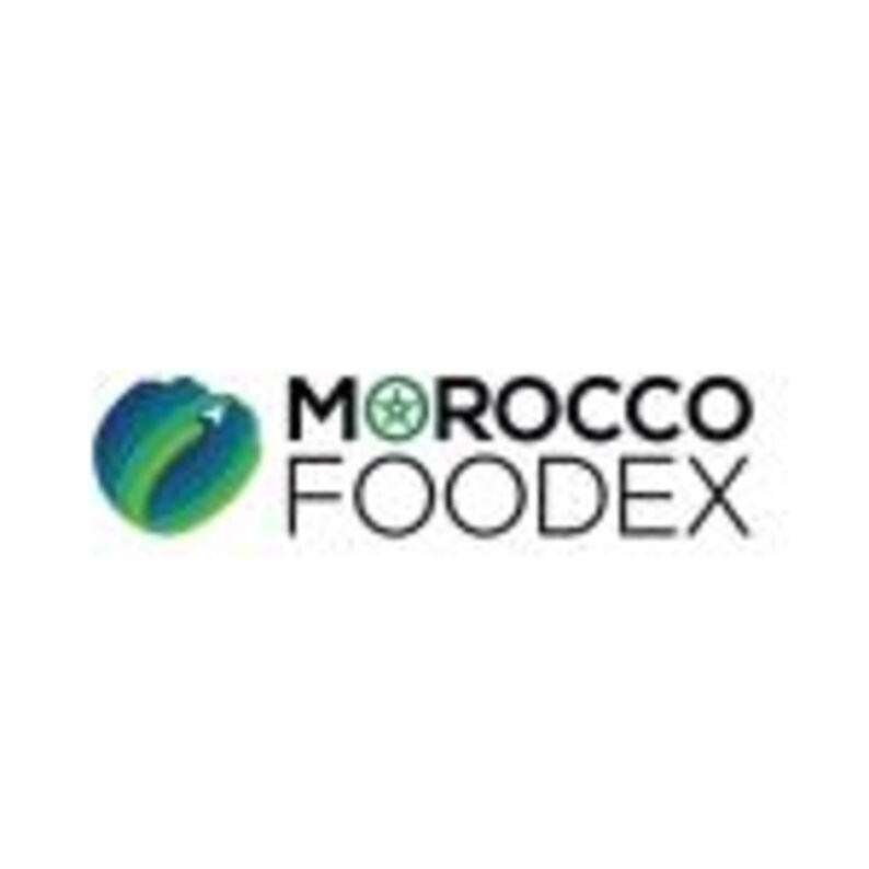 May include: Logo for Morocco Foodex, a food and beverage trade show. The logo features a green and blue globe with an arrow pointing upwards, and the text "MOROCCO FOODEX" in white.