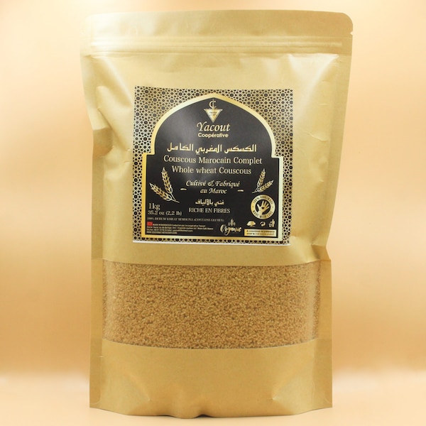 Couscous de blé entier, couscous naturel fabriqué au Maroc, 100 % biologique et sain
