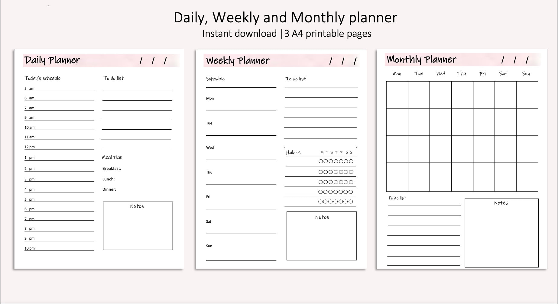 Daily, Weekly, Monthly Planner | Printable Planner | Digital Download ...